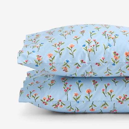 Blossoms and Stripes Classic Cool Cotton Percale Pillowcase Set