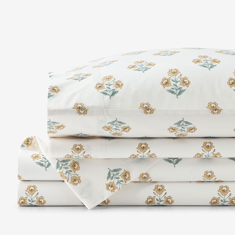 Charming Garden Garment Washed Cotton Percale Bed Sheet Set