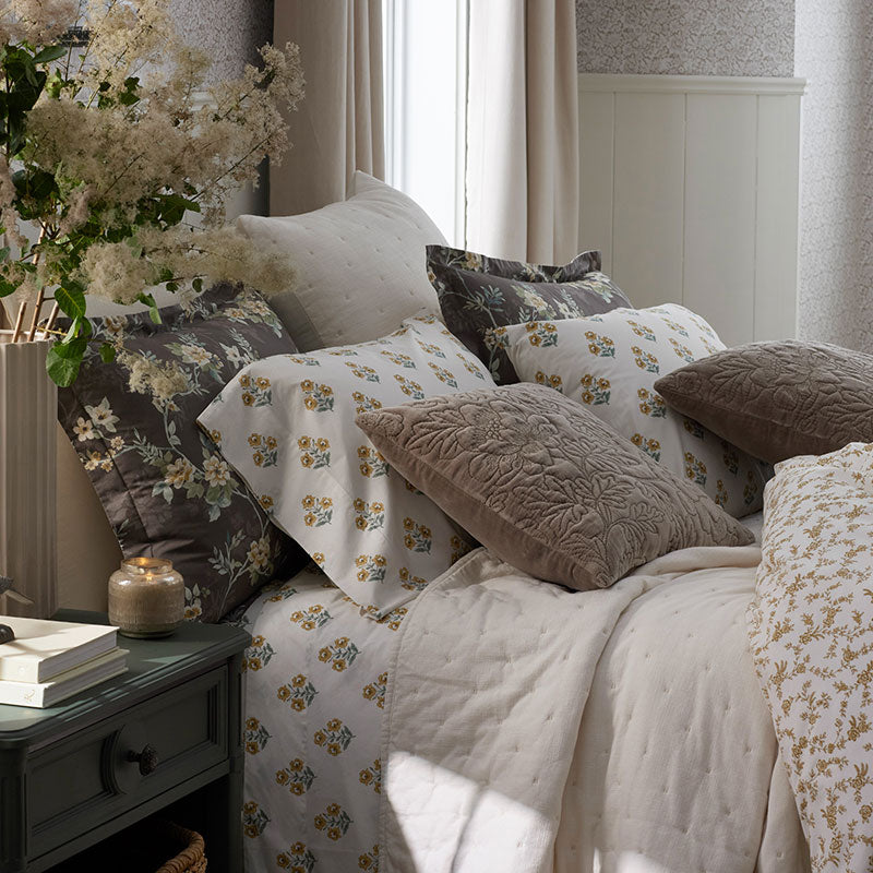 Charming Garden Garment Washed Cotton Percale Bed Sheet Set