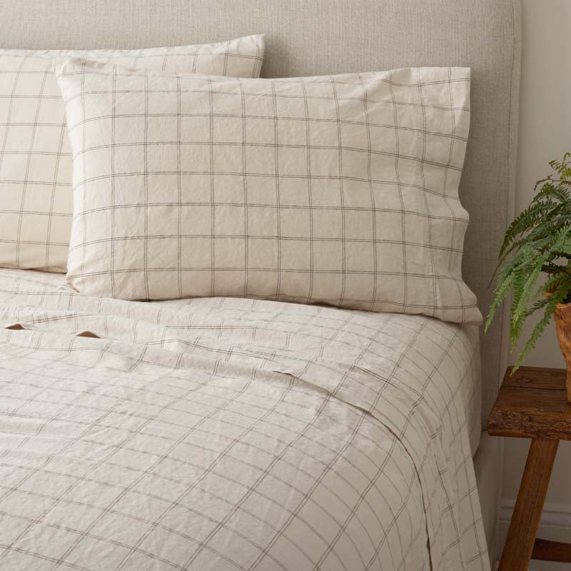 Tailored Stripes and Plaids Premium Breathable Washed Linen Cotton Pillowcase Set