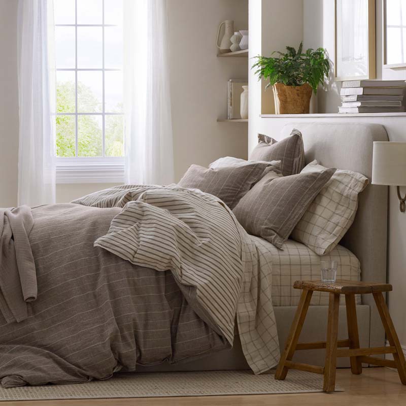 Tailored Stripes and Plaids Premium Breathable Washed Linen Cotton Pillowcase Set