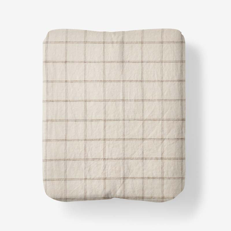 Tailored Stripes and Plaids Premium Breathable Washed Linen Cotton Fitted Bed Sheet