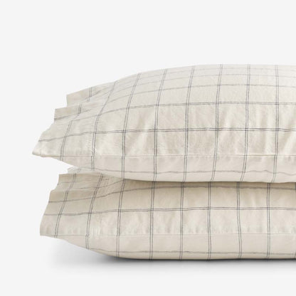 Tailored Stripes and Plaids Premium Breathable Washed Linen Cotton Pillowcase Set