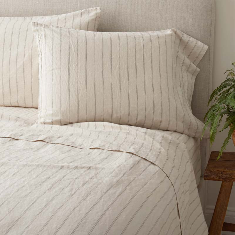 Tailored Stripes and Plaids Premium Breathable Washed Linen Cotton Fitted Bed Sheet