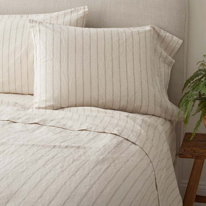 Tailored Stripes and Plaids Premium Breathable Washed Linen Cotton Flat Bed Sheet