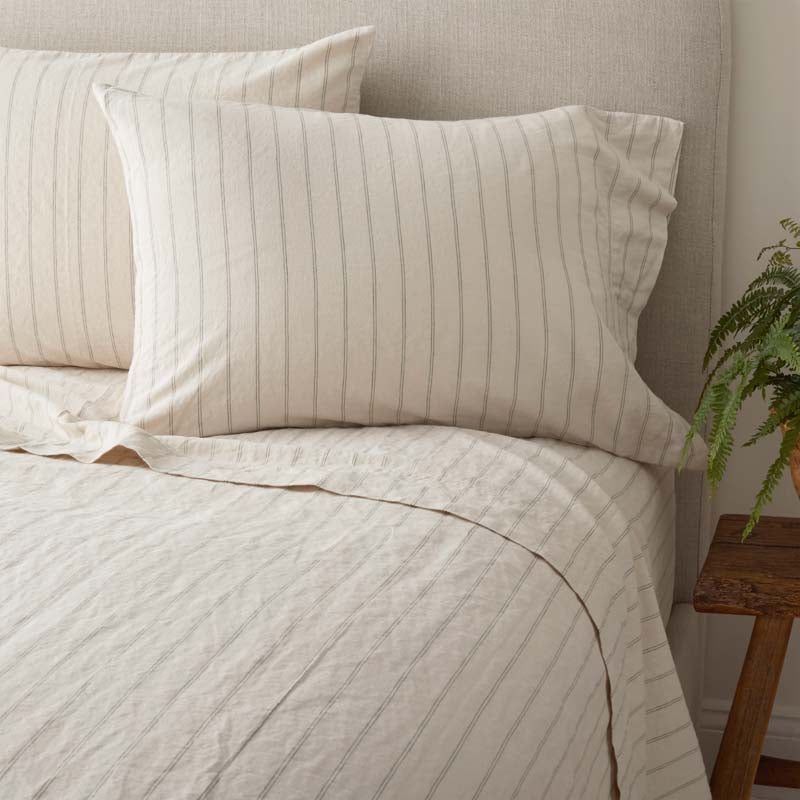 Tailored Stripes and Plaids Premium Breathable Washed Linen Cotton Fitted Bed Sheet