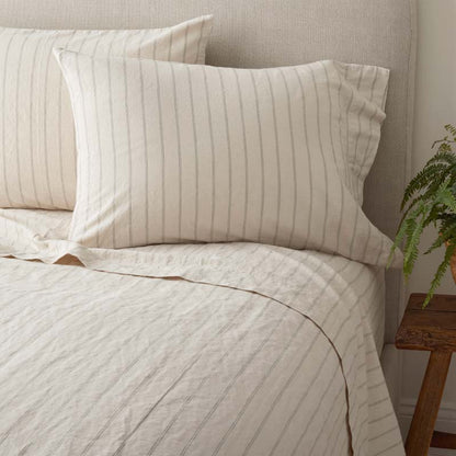 Tailored Stripes and Plaids Premium Breathable Washed Linen Cotton Fitted Bed Sheet