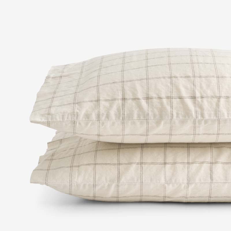 Tailored Stripes and Plaids Premium Breathable Washed Linen Cotton Pillowcase Set