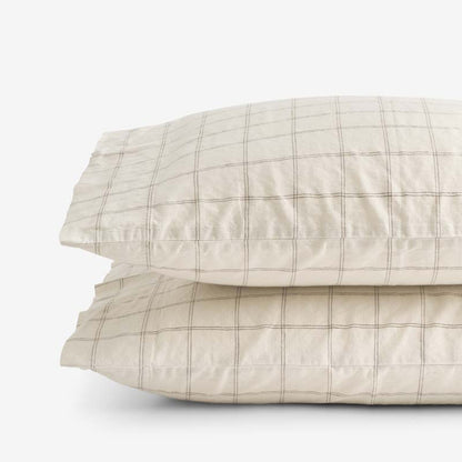 Tailored Stripes and Plaids Premium Breathable Washed Linen Cotton Pillowcase Set