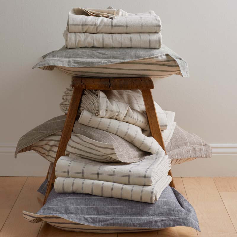 Tailored Stripes and Plaids Premium Breathable Washed Linen Cotton Pillowcase Set
