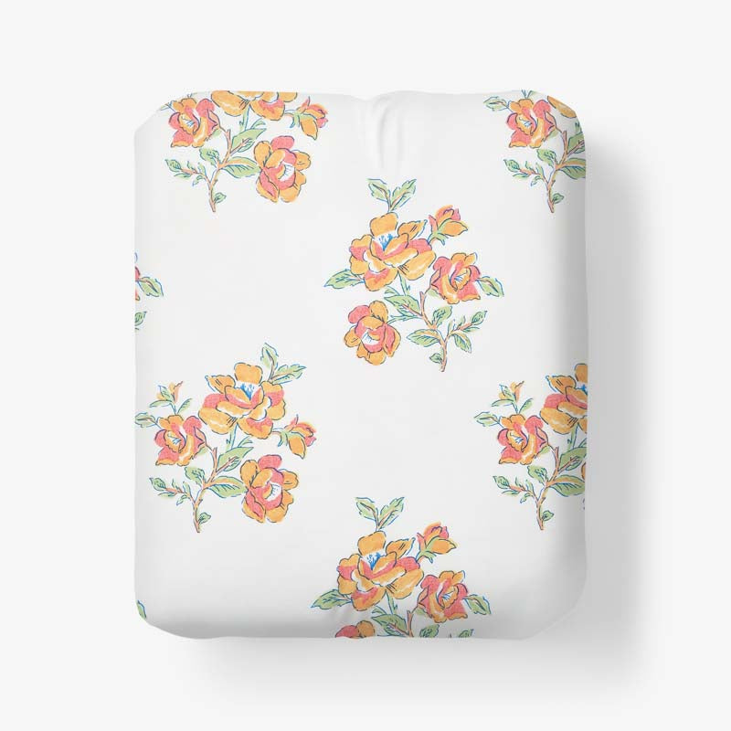 Blossoms and Stripes Classic Cool Cotton Percale Fitted Bed Sheet
