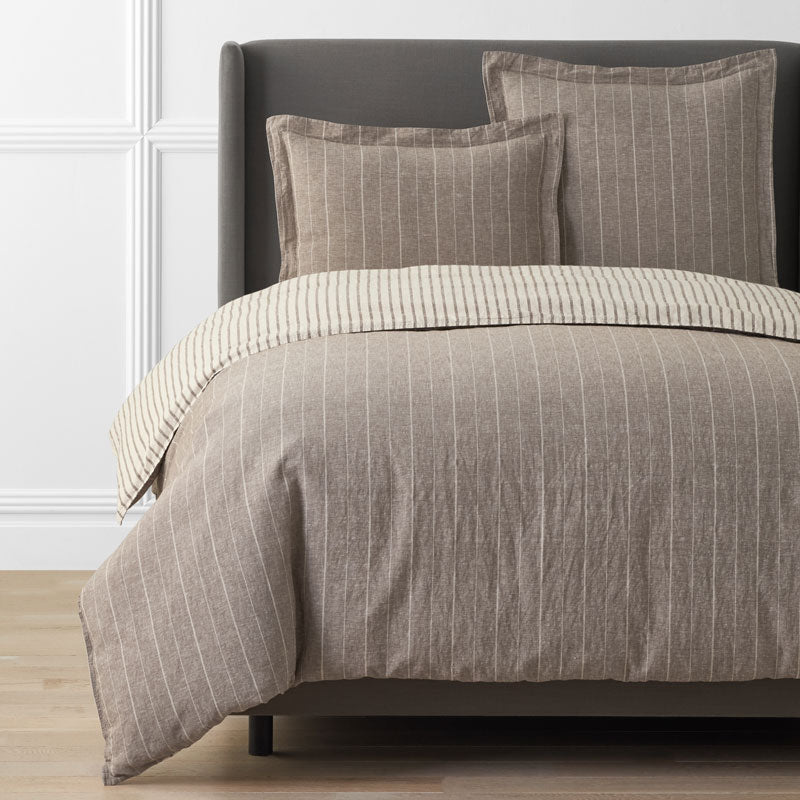 Tailored Stripes Premium Breathable Washed Linen Cotton Reversible Duvet Cover
