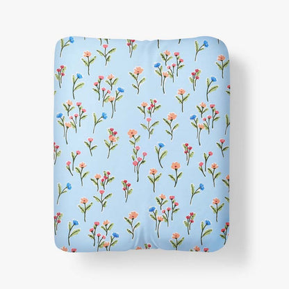 Blossoms and Stripes Classic Cool Cotton Percale Fitted Bed Sheet