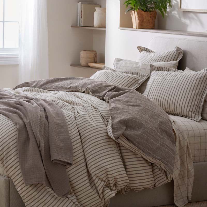 Tailored Stripes Premium Breathable Washed Linen Cotton Reversible Duvet Cover