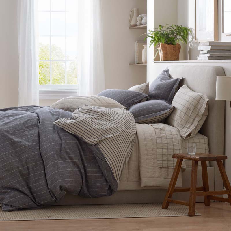 Tailored Stripes Premium Breathable Washed Linen Cotton Reversible Sham