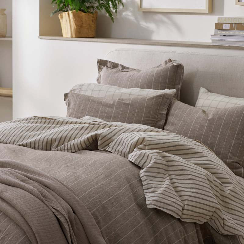Tailored Stripes Premium Breathable Washed Linen Cotton Reversible Sham