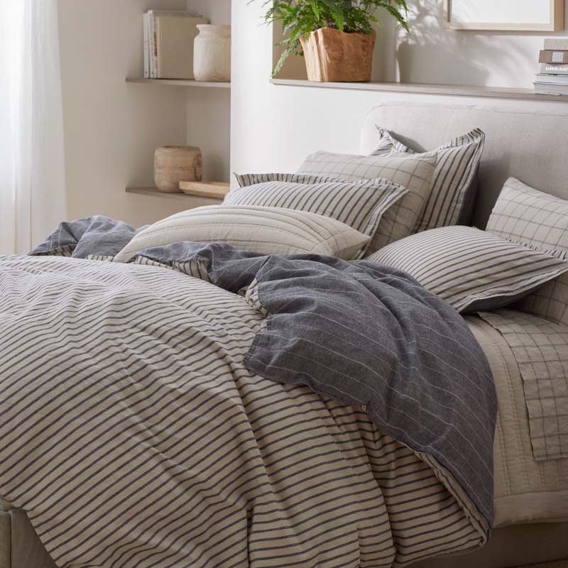 Tailored Stripes Premium Breathable Washed Linen Cotton Reversible Duvet Cover