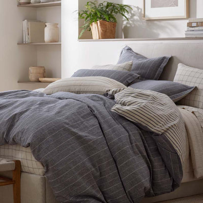 Tailored Stripes Premium Breathable Washed Linen Cotton Reversible Duvet Cover