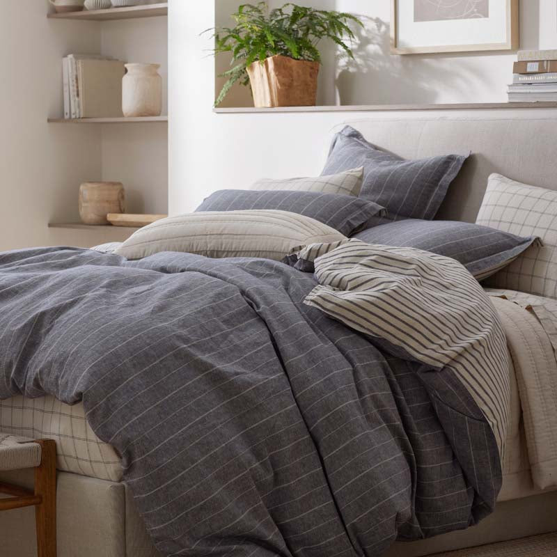 Tailored Stripes Premium Breathable Washed Linen Cotton Reversible Sham
