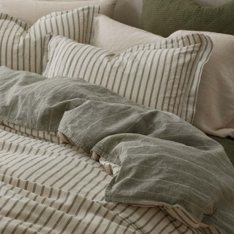 Tailored Stripes Premium Breathable Washed Linen Cotton Reversible Sham