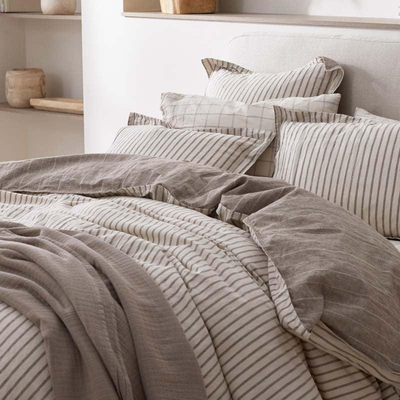 Tailored Stripes Premium Breathable Washed Linen Cotton Reversible Sham