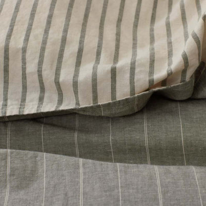 Tailored Stripes Premium Breathable Washed Linen Cotton Reversible Duvet Cover