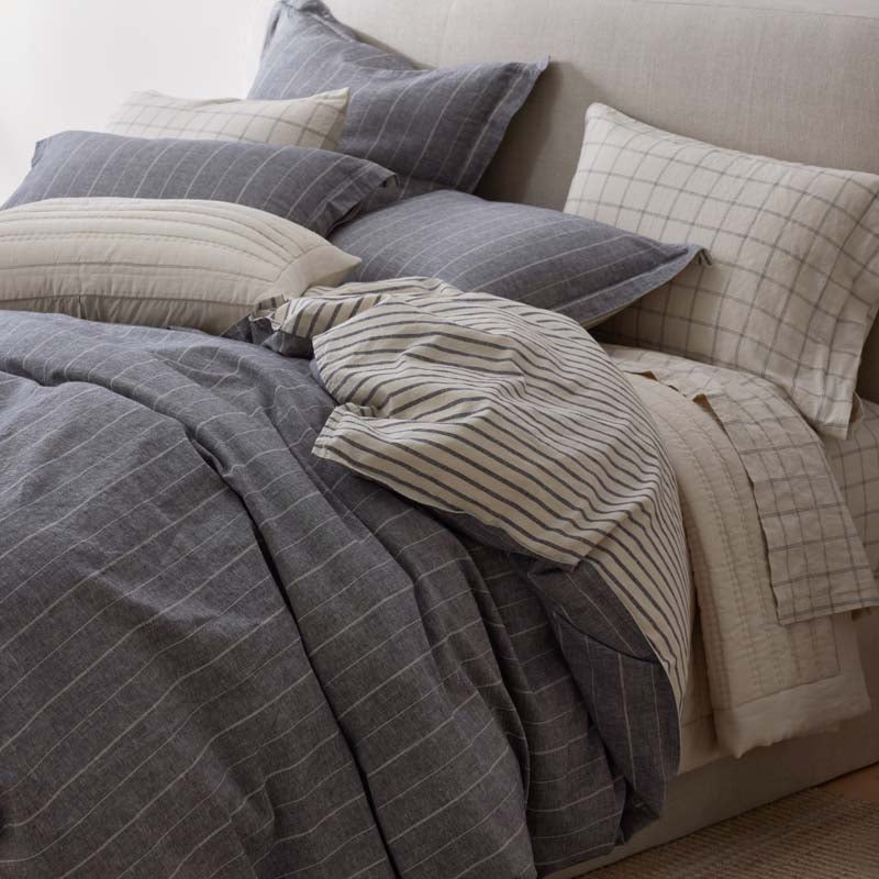 Tailored Stripes Premium Breathable Washed Linen Cotton Reversible Duvet Cover