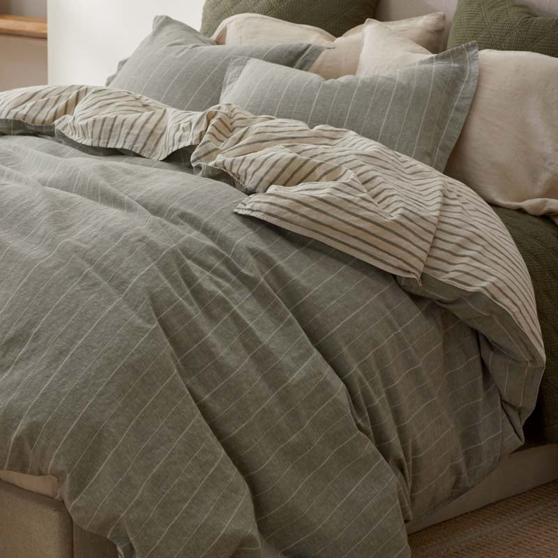 Tailored Stripes Premium Breathable Washed Linen Cotton Reversible Duvet Cover