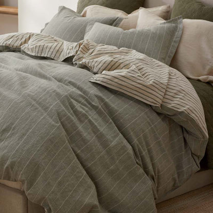 Tailored Stripes Premium Breathable Washed Linen Cotton Reversible Sham
