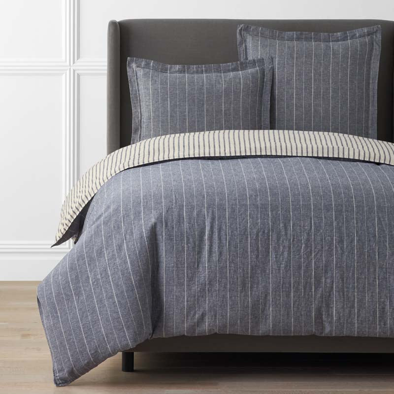 Tailored Stripes Premium Breathable Washed Linen Cotton Reversible Duvet Cover