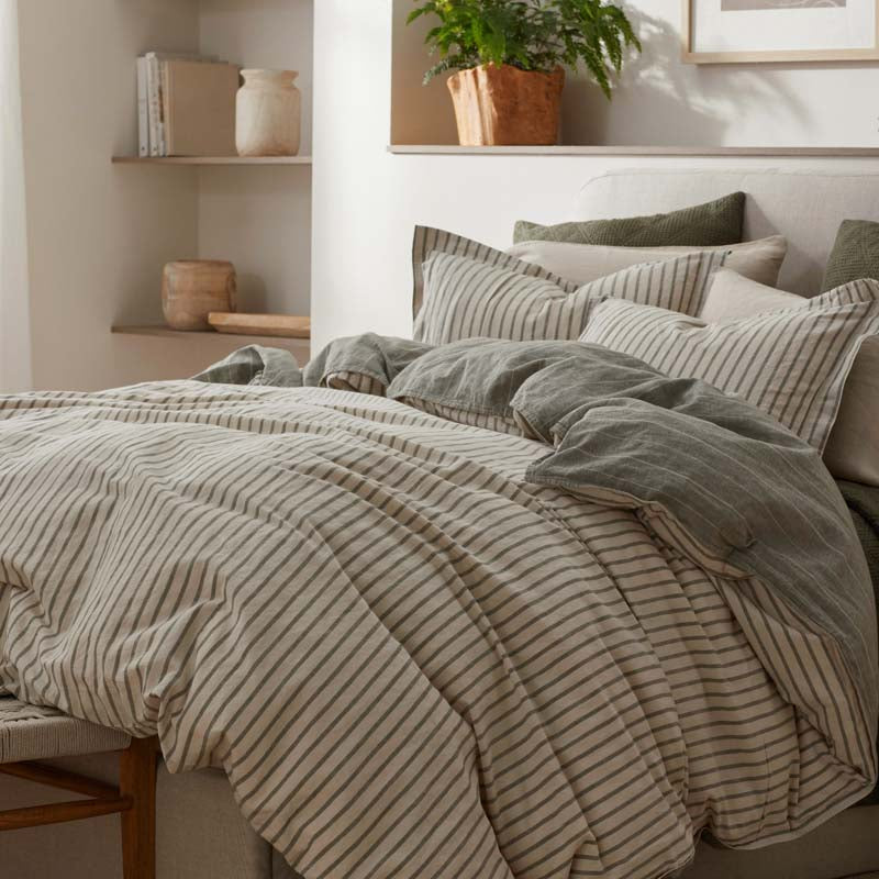 Tailored Stripes Premium Breathable Washed Linen Cotton Reversible Duvet Cover