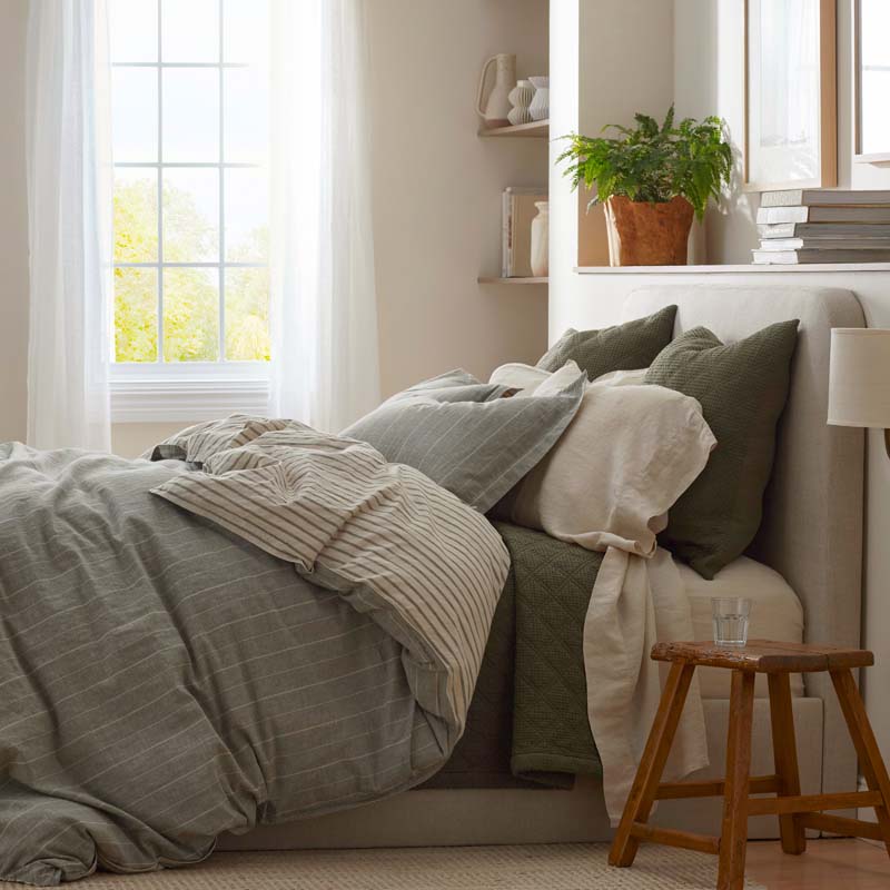 Tailored Stripes Premium Breathable Washed Linen Cotton Reversible Duvet Cover