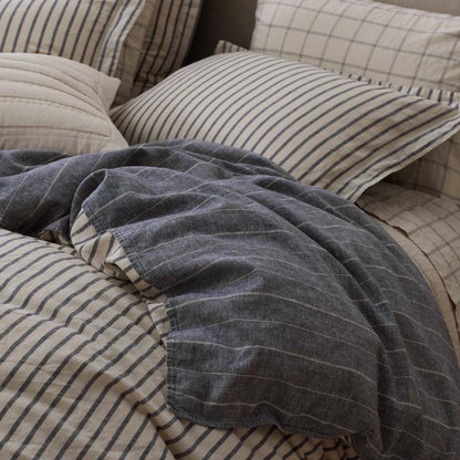 Tailored Stripes Premium Breathable Washed Linen Cotton Reversible Sham