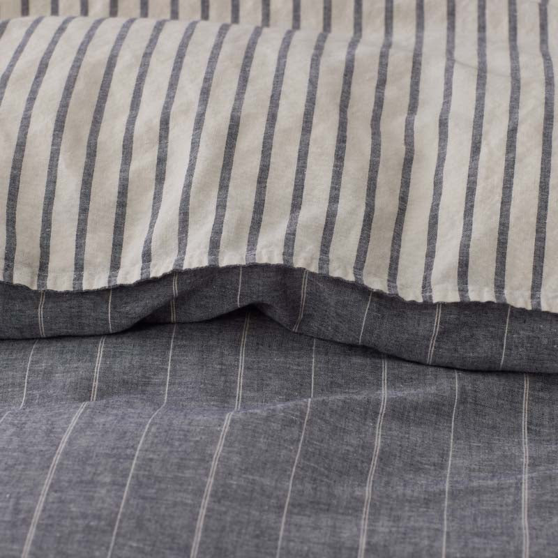 Tailored Stripes Premium Breathable Washed Linen Cotton Reversible Duvet Cover