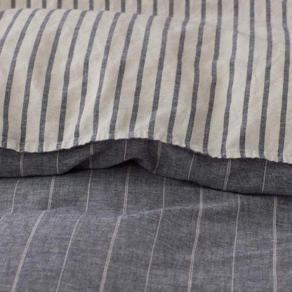 Tailored Stripes Premium Breathable Washed Linen Cotton Reversible Duvet Cover
