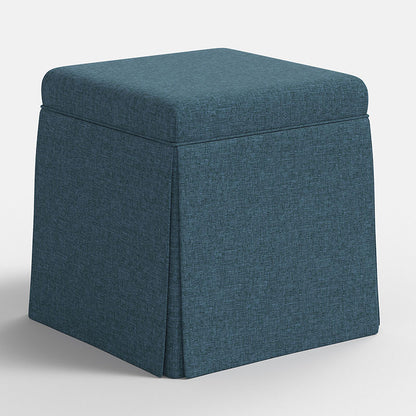 Textured Linen Skirted Storage Ottoman