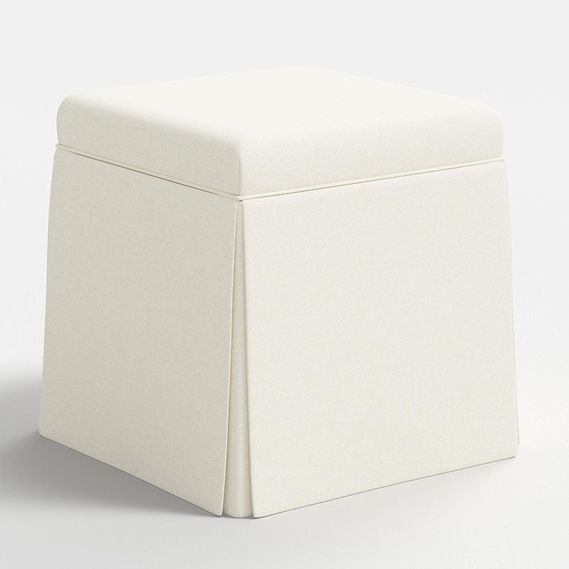 Textured Linen Skirted Storage Ottoman