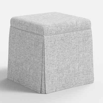 Textured Linen Skirted Storage Ottoman