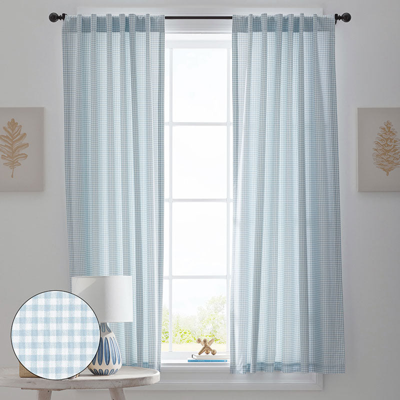 Ditsy Gingham Classic Cool Organic Cotton Percale Window Curtain