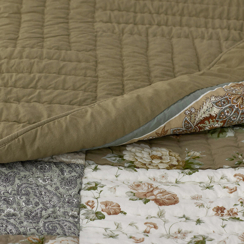 Vintage Floral Vine Patchwork Quilted Sham