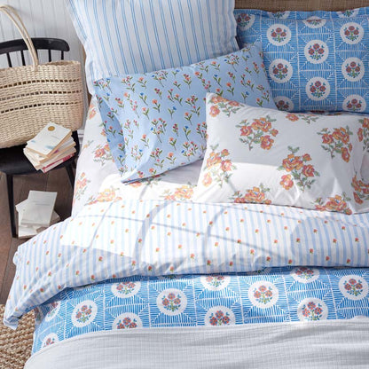 Blossoms and Stripes Classic Cool Cotton Percale Comforter