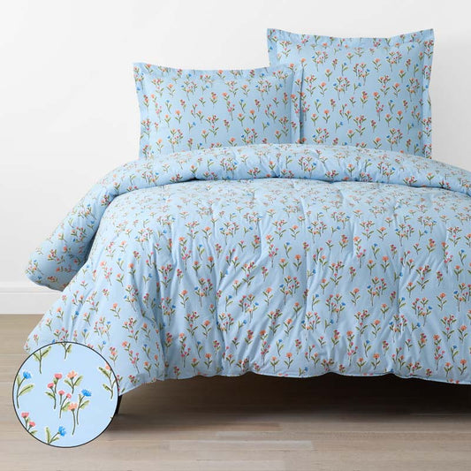 Blossoms and Stripes Classic Cool Cotton Percale Comforter
