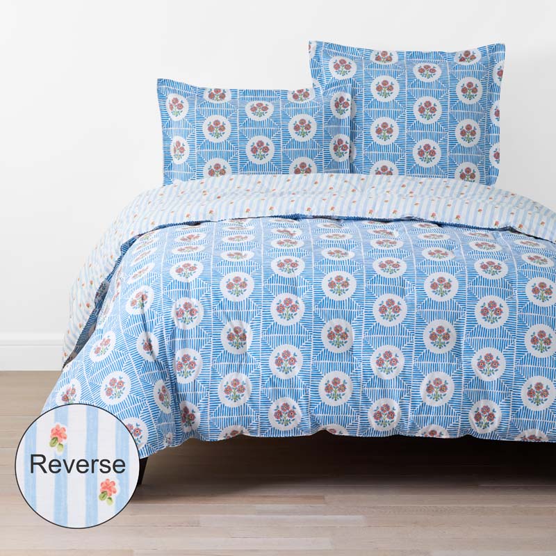 Blossoms and Stripes Classic Cool Cotton Percale Comforter