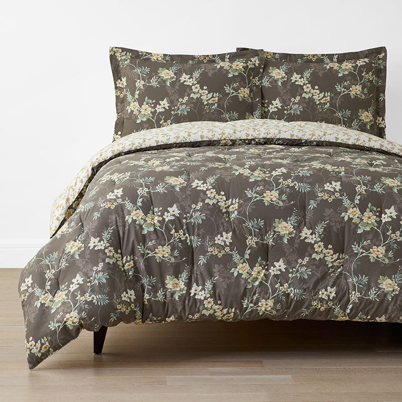 Charming Floral Garment Washed Cotton Percale Reversible Comforter Set