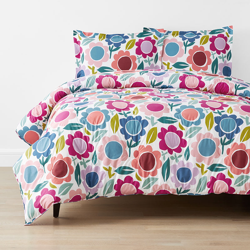 Joyful Flower Classic Cool Organic Cotton Percale Comforter Set