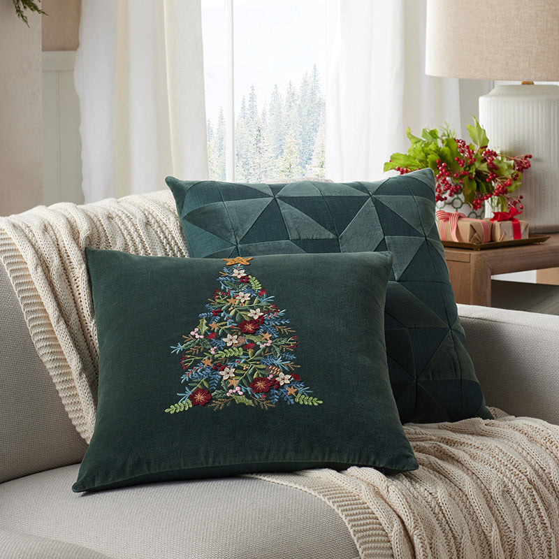 Velvet Embroidered Decorative Square Pillow Cover