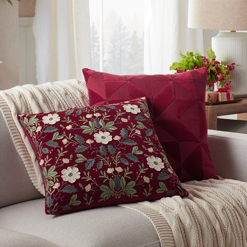 Velvet Embroidered Decorative Square Pillow Cover