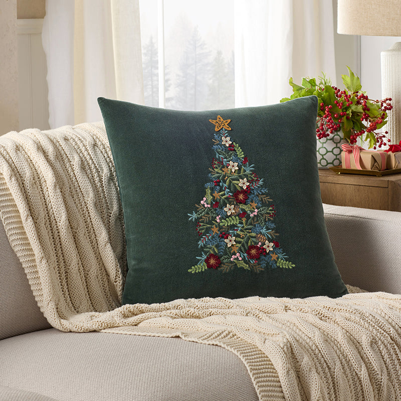 Velvet Embroidered Decorative Square Pillow Cover