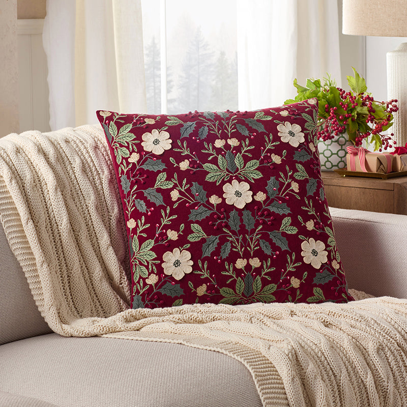 Velvet Embroidered Decorative Square Pillow Cover