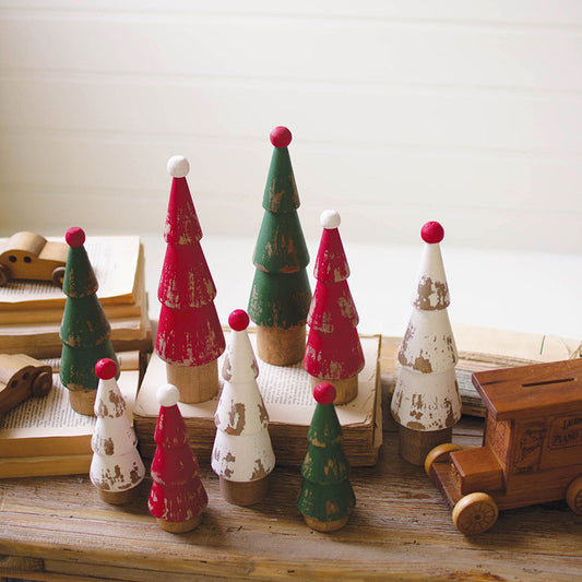 Vintage Wood Trees, Set of 9